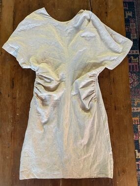 Cream Beige Ruched Waist Mini Dress with Open Back Twist Detail (Zara, M)